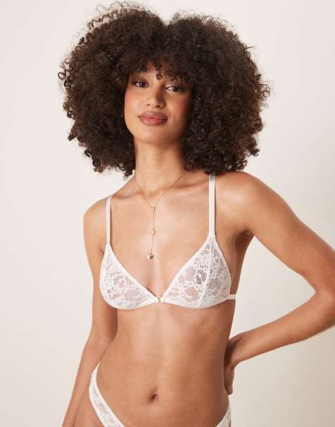 ASOS DESIGN – Mila – Vit trekantsbehå i spets med knäppe framtill - view 1