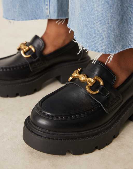 ASOS DESIGN Milan chunky chain detail loafers in black