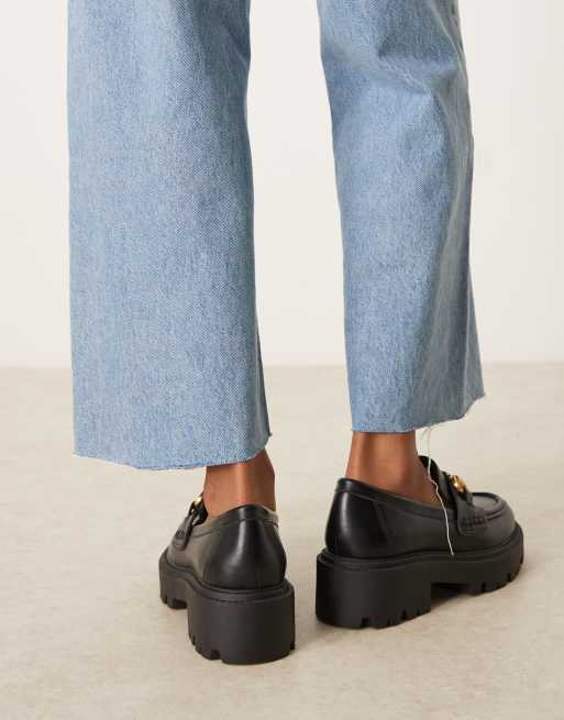ASOS DESIGN Milan chunky chain detail loafers in black
