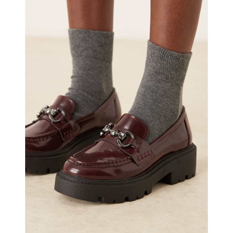 ASOS DESIGN Milan chunky chain detail loafers in burgundy | ASOS display picture 1