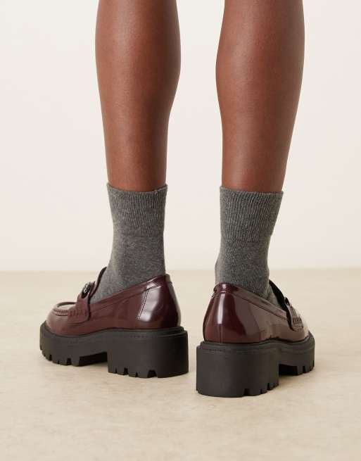 ASOS DESIGN Milan chunky chain detail loafers in burgundy