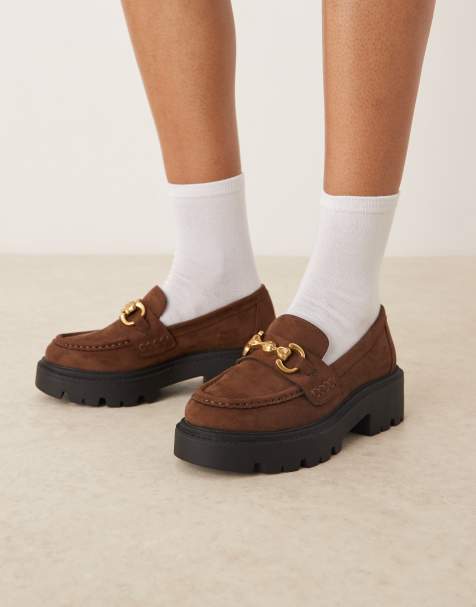 ASOS DESIGN Milan chunky chain detail loafers in chocolate suedette - view 1