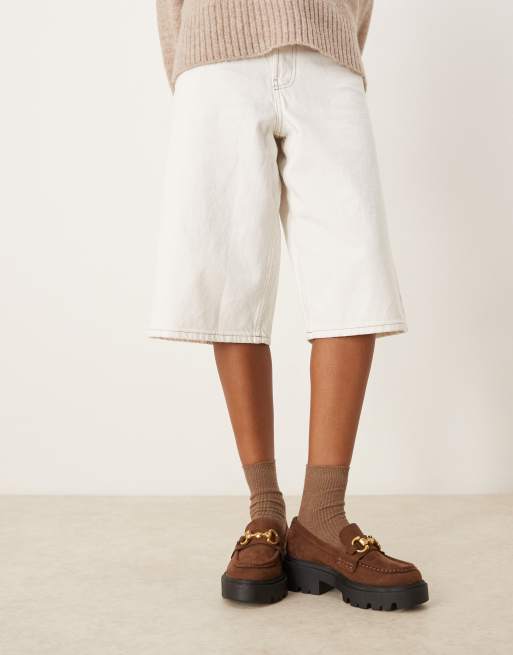 ASOS DESIGN Milan chunky chain detail loafers in chocolate suedette
