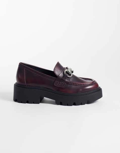 ASOS DESIGN Milan chunky chain loafers in burgundy - view 1