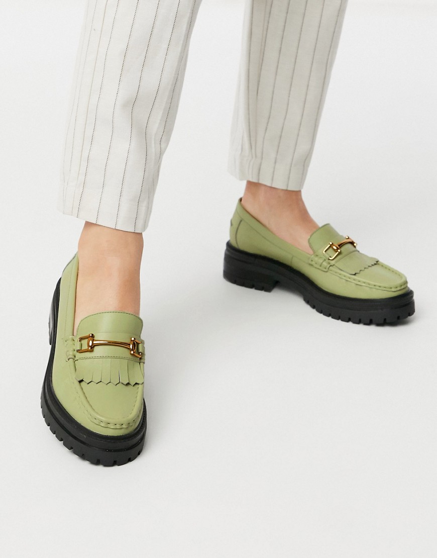 ASOS DESIGN – Milan – Gröna loafers i läder med tjock sula