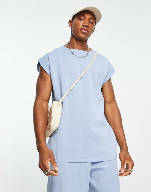 ASOS DESIGN - Milano - Canotta in maglia blu con scollo a V in coordinato