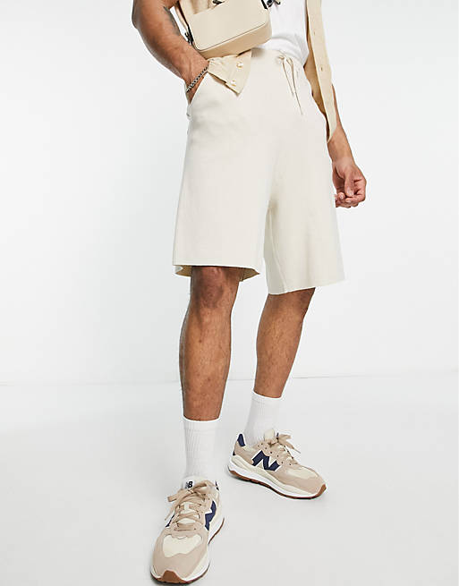 ASOS DESIGN milano knit basketball shorts co-ord in off white | ASOS