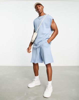 ASOS DESIGN milano knit basketball shorts in blue - part of a set