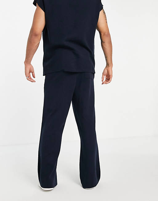 milano knit wide leg joggers in navy 