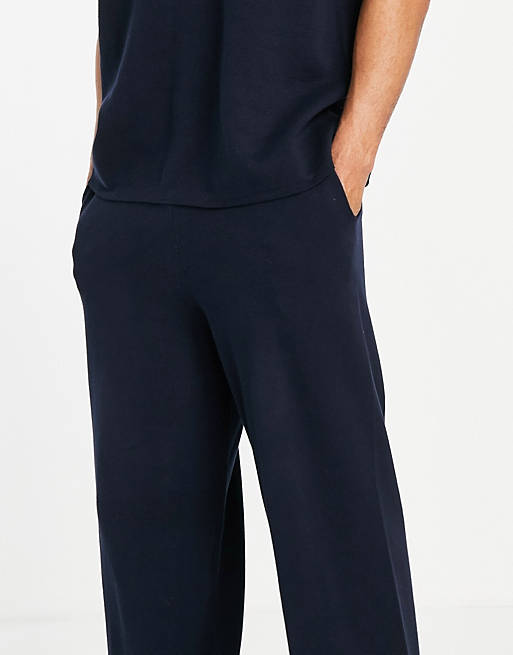  milano knit wide leg joggers in navy 
