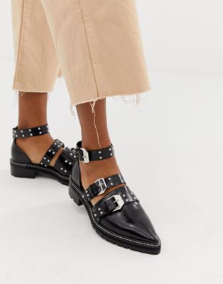 black studded flat shoes