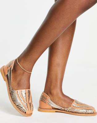 Asos Design Mileage Woven Leather Flat Shoes In Metallic Mix-multi