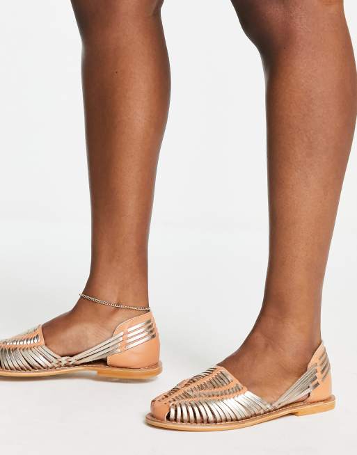 ASOS MONUMENT Leather Woven Flat Shoes