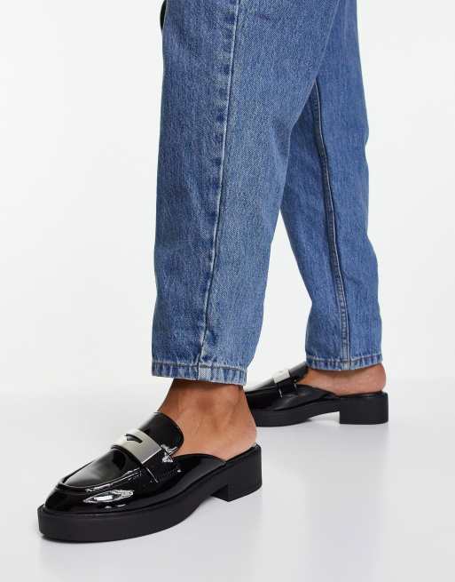 ASOS Mario Chunky Flat Mules in Black