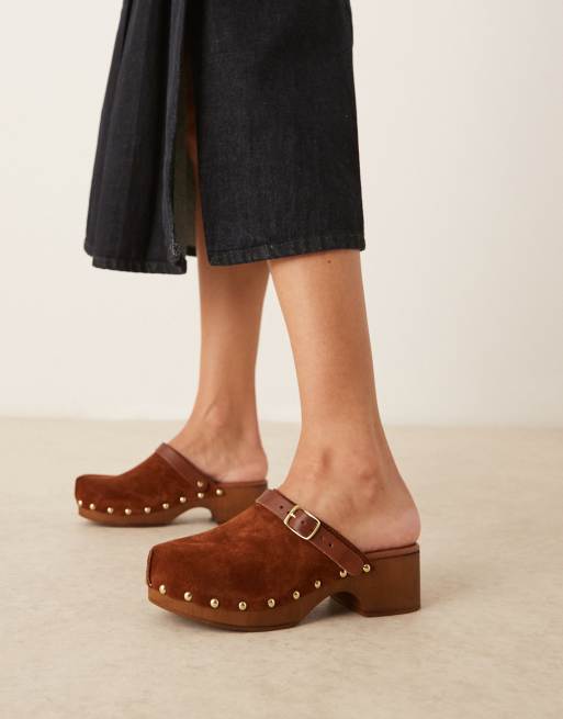 ASOS DESIGN Miles closed-toe studded clogs in tan suede ASOS