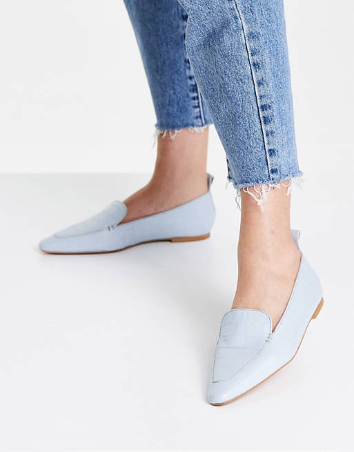 ASOS DESIGN Miley leather loafers in blue croc
