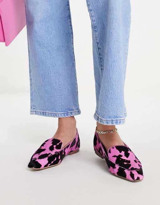 Diagnose Jep enorm ASOS DESIGN Miley leather loafers in pink cow print | ASOS