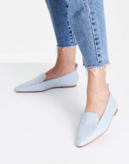 ASOS DESIGN – Miley – Niebieskie skórzane loafersy we wzór skóry krokodyla