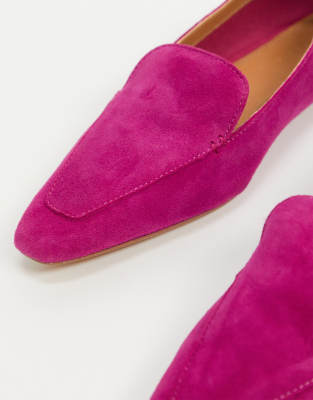 hot pink suede loafers