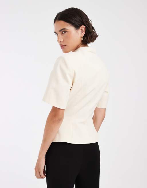ASOS DESIGN military detail fitted shirt in ecru, 4 of 4