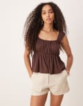 [ASOS DESIGN] ASOS DESIGN milkmaid babydoll swing top in brown M BROWN