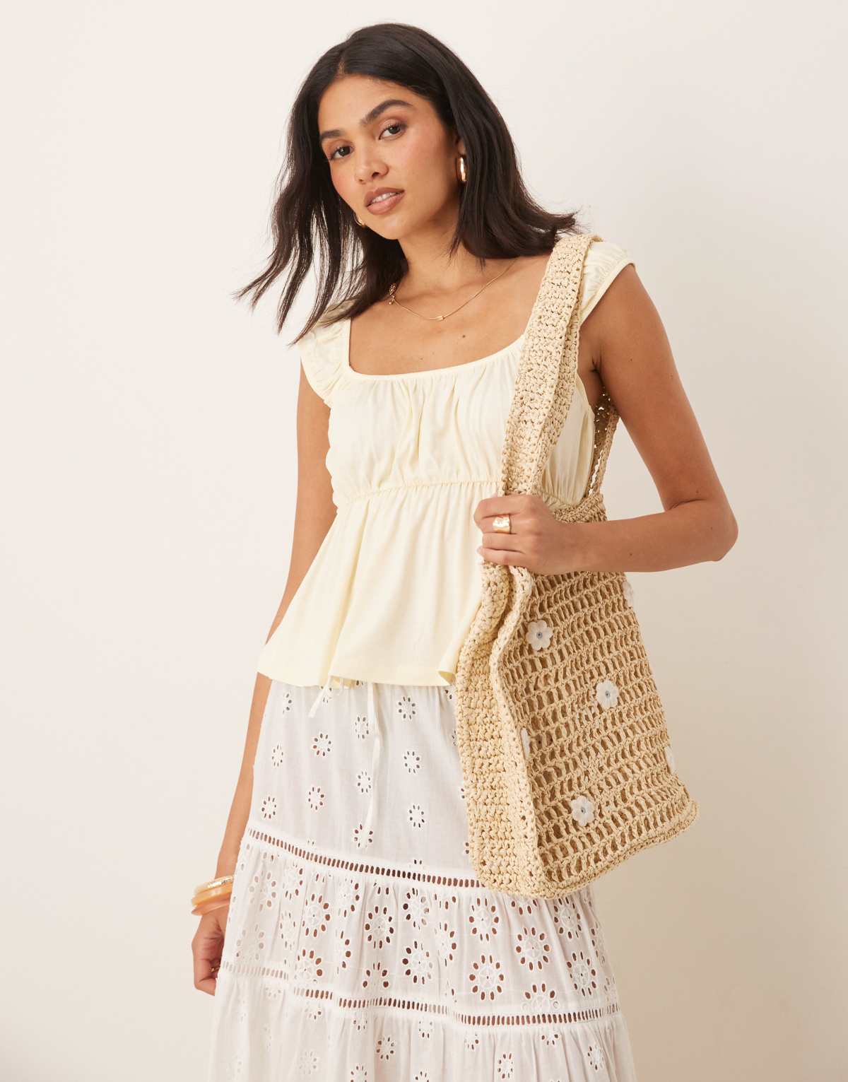 ASOS DESIGN milkmaid babydoll swing top in lemon