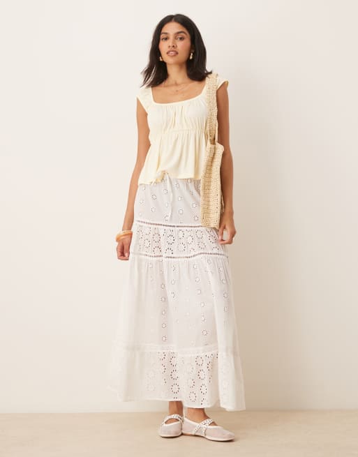 ASOS DESIGN milkmaid babydoll swing top in lemon