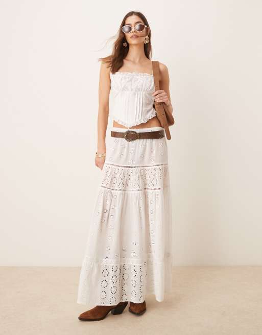 ASOS DESIGN milkmaid broderie bust cup corset top in white, 2 of 4