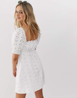 white broderie mini dress