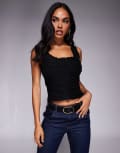 [ASOS DESIGN] ASOS DESIGN milkmaid button front crop top in black 14 Black