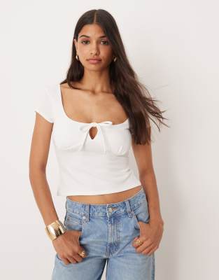 Asos Design Milkmaid Cap Sleeve Ruched Bust Top With Tie Detail In Metallic