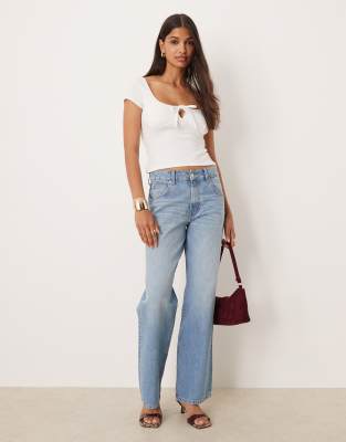 Asos Design Milkmaid Cap Sleeve Ruched Bust Top With Tie Detail In Metallic