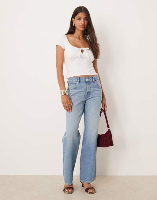 ASOS DESIGN milkmaid cap sleeve ruched bust top with tie detail in cream, 2 of 4
