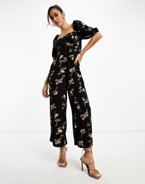 ASOS DESIGN strappy culotte jumpsuit in green floral print