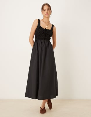 Asos Design Milkmaid Midi Dress In Black