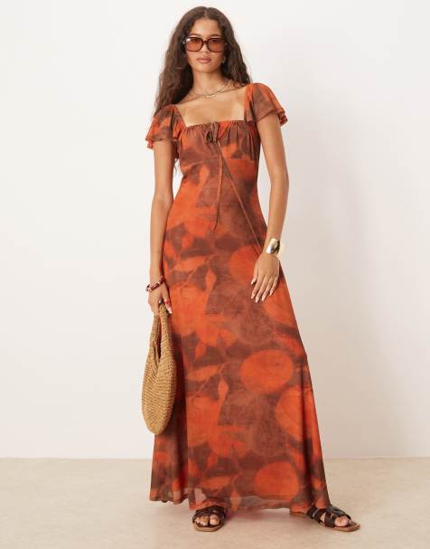 ASOS DESIGN - Milkmaid-midikjole i mesh med åben ryg og print - view 1