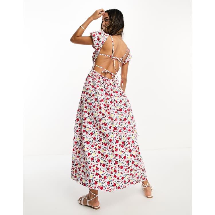 Asos design floral shop tie back midi dress