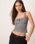 [ASOS DESIGN] ASOS DESIGN milkmaid ruched bust top with tie detail in black gingham print-Multi M Gingham
