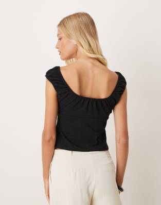 Asos Design Milkmaid Short Sleeve Button Up Top In Black