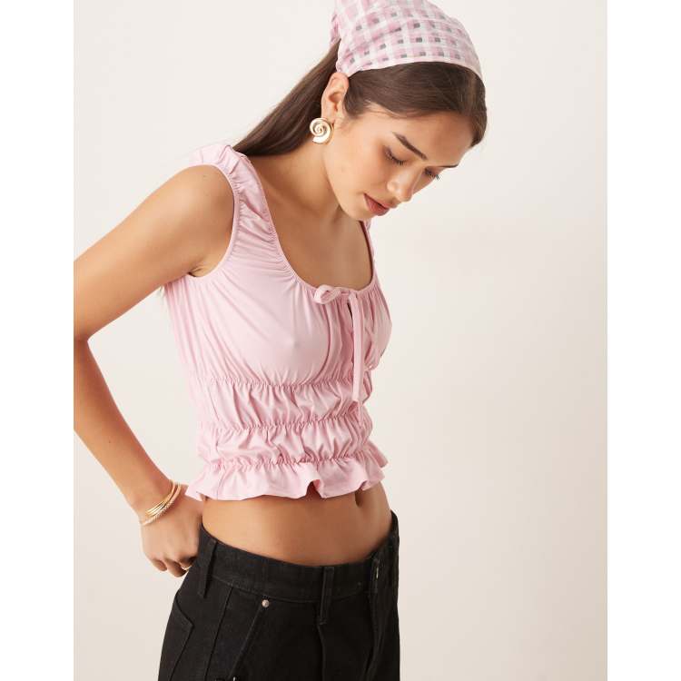 ASOS DESIGN milkmaid short sleeve top in pastel pink | ASOS