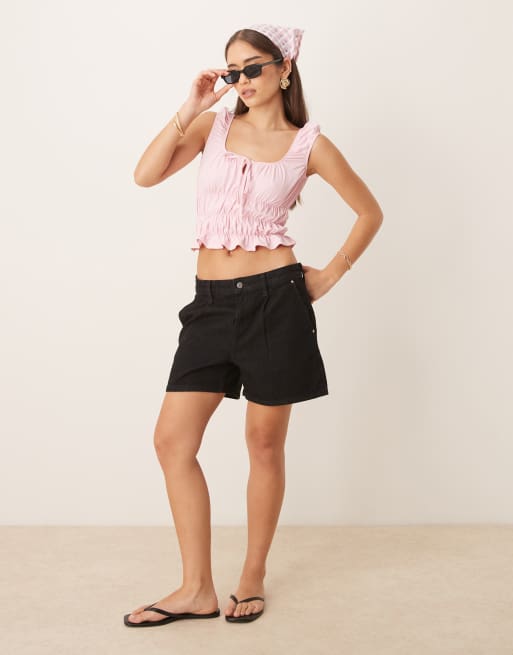 ASOS DESIGN milkmaid short sleeve top in pastel pink