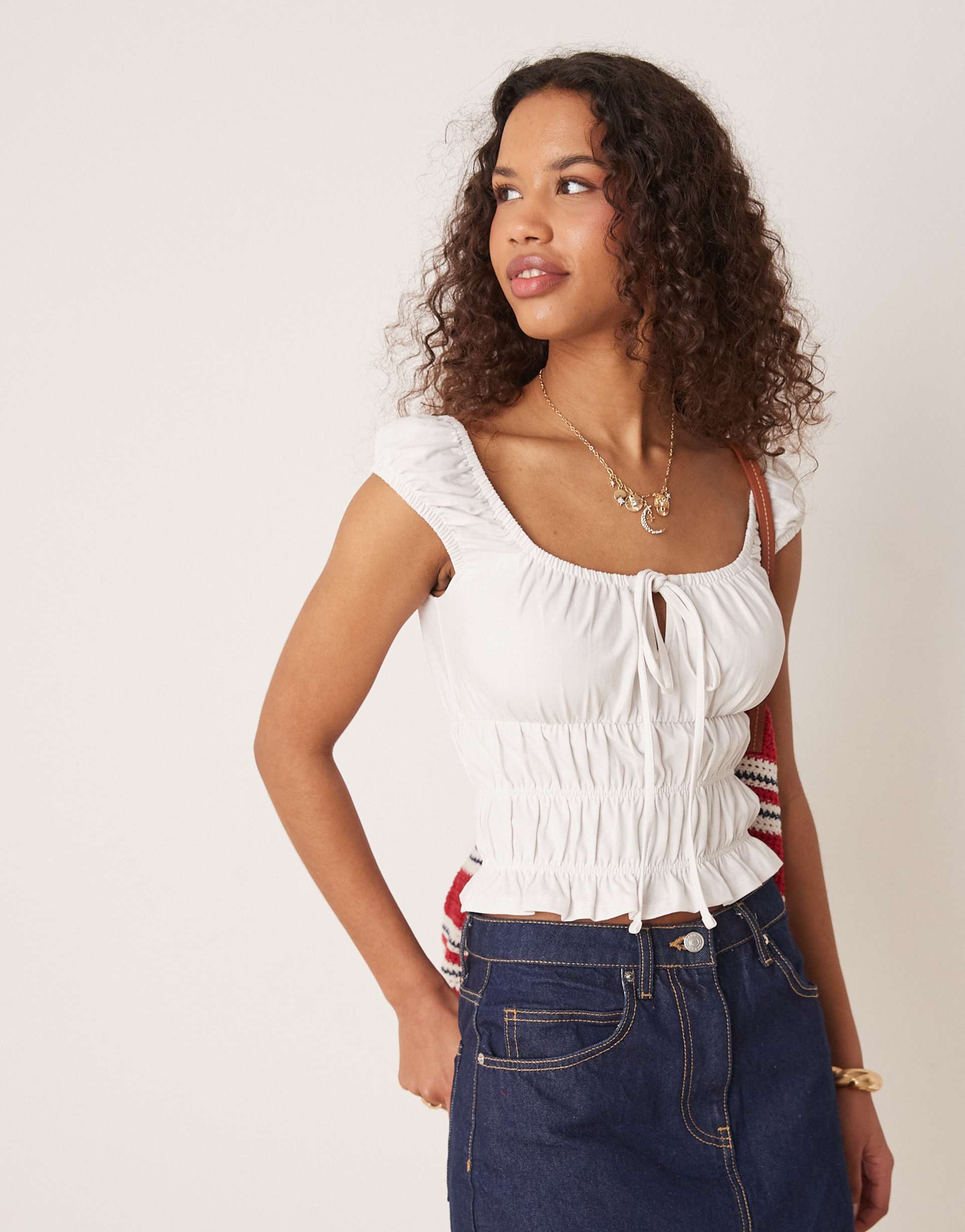 asos design milkmaid short sleeve top in white