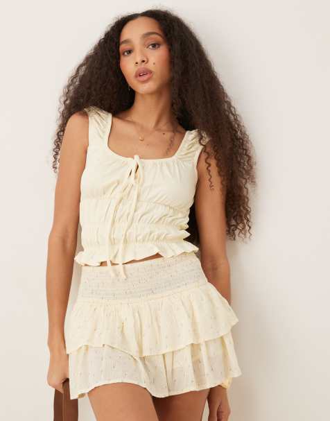 ASOS DESIGN milkmaid short sleeve top in yellow - view 1