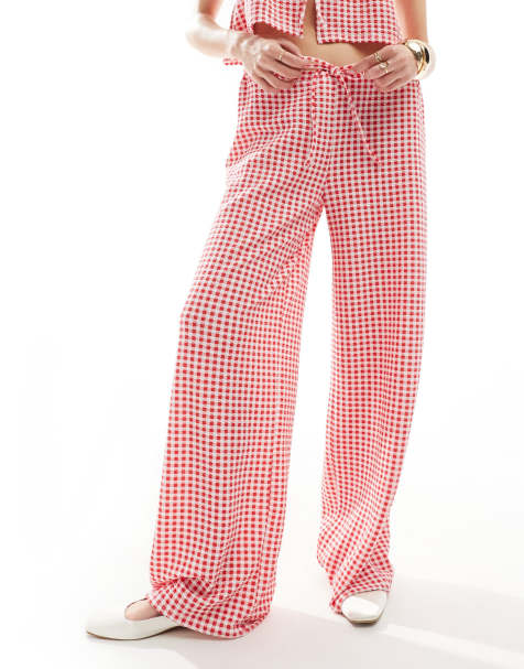 ASOS DESIGN milkmaid tie front top and trouser in red gingham print - MULTI - view 1