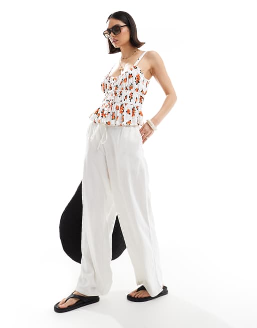 ASOS DESIGN milkmaid top in gingham with ricrac trims in orange print, 3 of 4
