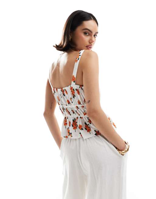 ASOS DESIGN milkmaid top in gingham with ricrac trims in orange print, 4 of 4