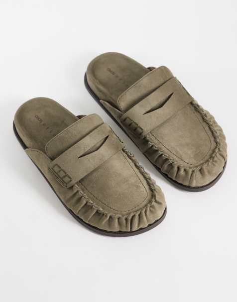 ASOS DESIGN – Miller – Brungrå, grova loafers med öppen häl i mockaimitation - view 1
