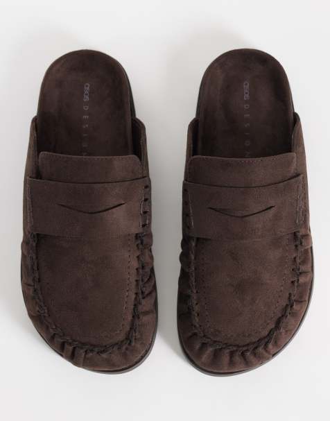 ASOS DESIGN Miller chunky loafer mules i chokoladefarvet suedette - view 1