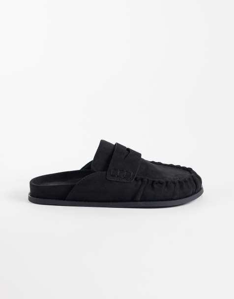 ASOS DESIGN Miller chunky loafer mules in black suedette - view 1