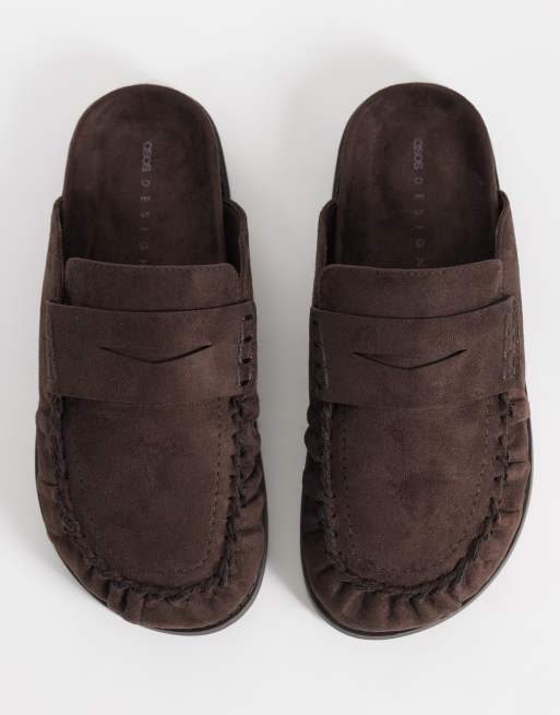 ASOS DESIGN Miller chunky loafer mules in chocolate suedette, 2 of 4